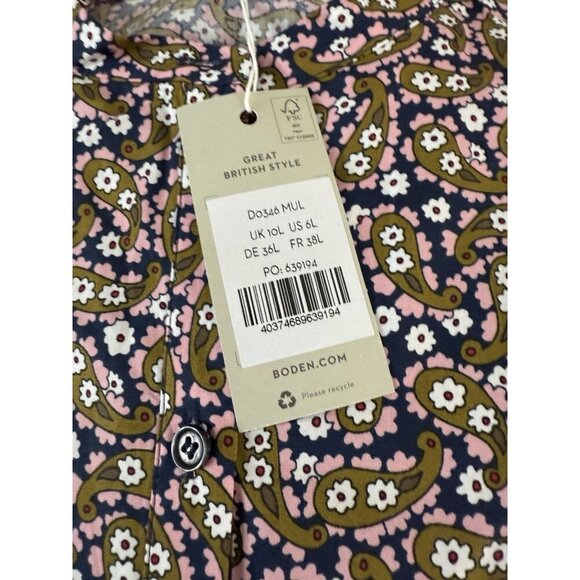 Boden Tiered Floral Paisley Print Tie Waist Shirtdress 6L DO346 NWT - Picture 14 of 14